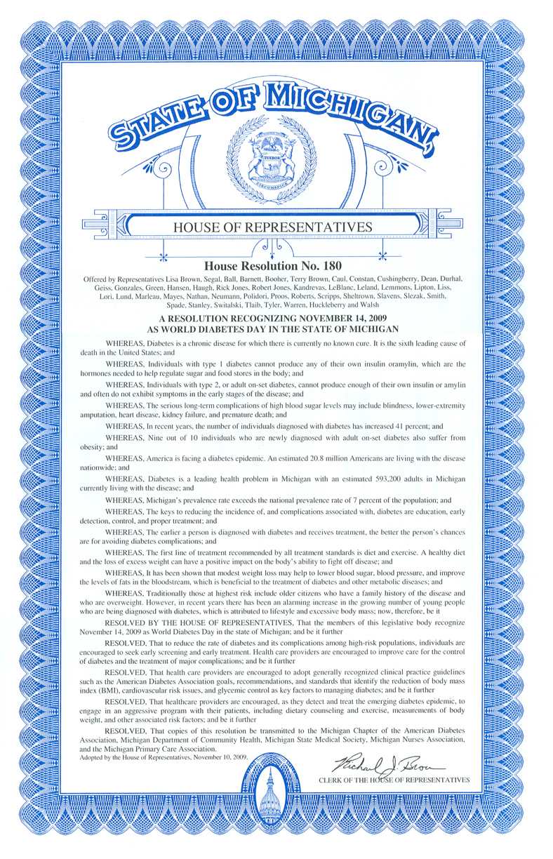 Michigan House Diabetes Awareness Month Proclamation